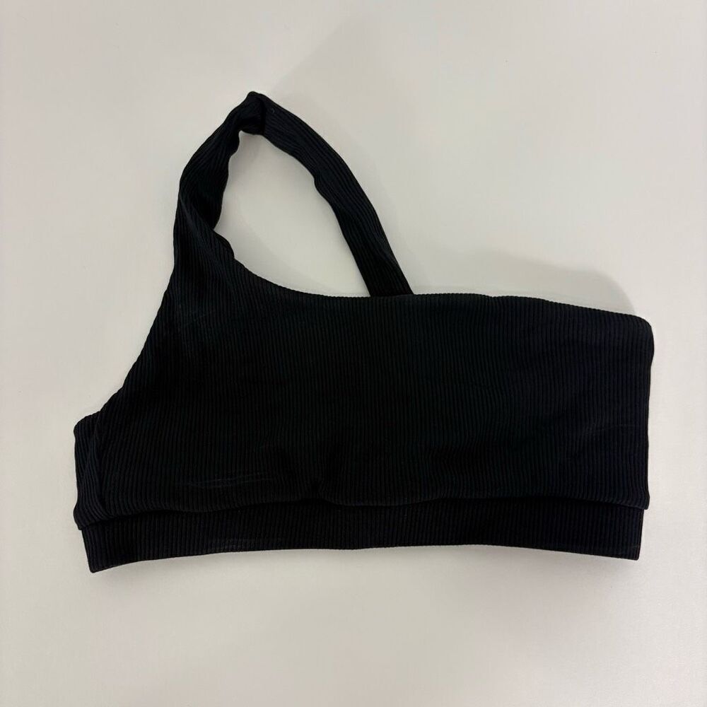 Mimi The Label Black Ribbed One Shoulder Swimsuit Top Size Small